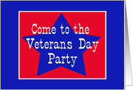 Red, White and Blue Star, Veterans Day Party card