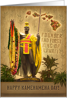 Happy Kamehameha Day, King’s Statue and Hawaiian Islands card