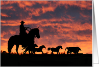 Cowboy and Sunset, Across the Miles, Country Western Happy Birthday card