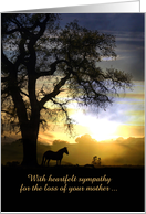 Loss of Mother Horse & Oak Tree in the Sunset Sympathy Card Customize card