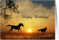 Kindred Spirits Happy Birthday Dog and Horse in Sunrise Customize card