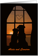 Cute Engagment Announcement with Dogs in Window Customizeable Front card