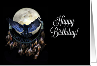 Native American Dream Catch Wolf and Moon Raven Spirit Birthday card