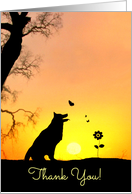 Cute Dog and Butterfly Thank You with Sunrise card