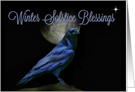 Winter Solstice Blessing Raven or Crow and Moon at Night, Spiritual card