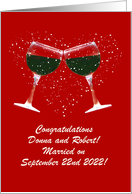 Congratulations on Wedding Custom Names Toasting Wine Glasses card