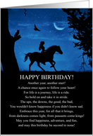 Birthday Girl and Horse With Moon Owl Raven and Birthday Poem card