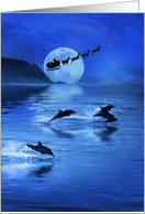 Christmas Holiday Nautical Ocean Sea with Dolphins and Santa Fantasy card
