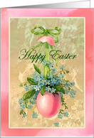 Happy Easter Vintage Spring Flowers in Pink Egg Greeting card