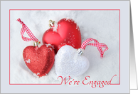 We’re Engaged - Christmas engagement, heart shaped ornaments card