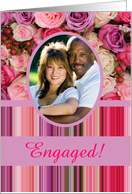 Engagement Announcement Custom Front Pastel Roses & Stripes card