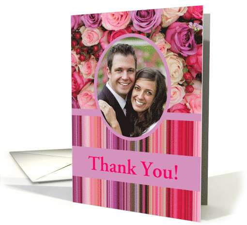 Wedding Thank You Custom Front Pastel Roses and Stripes card (1179548)