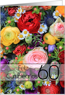 60th Spanish Happy Birthday Card/Feliz Cumpleaos - Summer bouquet card