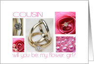 Cousin will you be my flower girl pink wedding collage card