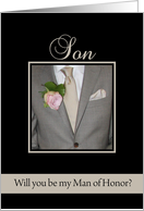 Son Will you be my man of honor request - grey suit card