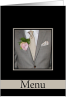 Menu Wedding Dinner Grey Suit and Boutonnire card