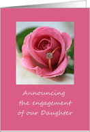 engagement of daughter announcement - pink rose and ring card