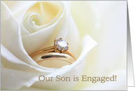 Our son is engaged announcement - Bridal set in white rose card