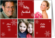 Spanish Christmas Photo Card in red and white with snowflakes card