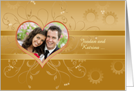 Wedding Announcement Photo Card on golden background card