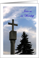 Church Invitation - Cross in blue sky card