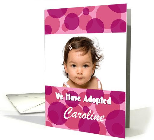 Girl adoption announcement custom card in pink and magenta card
