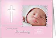 Pink Christening invitation for baby girl custom photo card