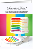 LGBT Save the Date Rainbow Wedding Cake card