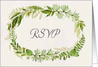Wedding RSVP card. Watercolor Leaf Wreath design card