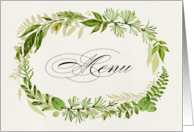 Wedding dinner menu. Watercolor Leaf Wreath design card