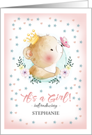 Girl Adoption Announcement Card. Cute Little Bear Custom Name card