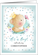 Boy Adoption Announcement Card. Cute Little Bear Custom Name card