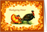Thanksgiving Dinner Invitation. Vintage Turkey with Pumpkin Design card