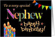 Nephew’s Birthday Colourful Candles and Bunting on Black card