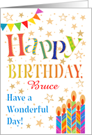 Custom Name Birthday with Stars Bunting and Candles card