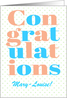 Custom Name Congratulations Peach and Blue Lettering card