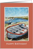 Birthday Greetings with Rowing Boat on Sandbank Norfolk Coast card