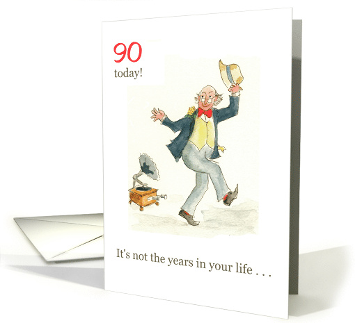90th Birthday with Man Dancing to Old-fashioned Gramophone card
