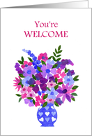 You’re Welcome with Bouquet of Pink and Blue Flowers Blank Inside card