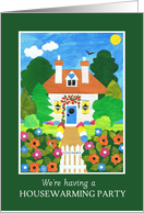 Housewarming Invitation with Pretty Cottage with Flowers card