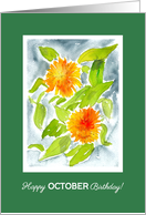 October Birthday with Bright Watercolour Pot Marigolds card