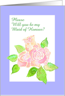 Custom Front Vintage Pink Roses Maid of Honour Invitation Card