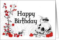 Spiders, Roses and Skull Birthday Card with white background card