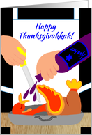Invitation Thanksgivukkah Humor Chef Marinating Turkey w Kosher Wine card