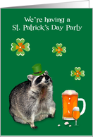 Invitations, St. Patrick’s Day Party, Raccoon, pitcher of beer, green card
