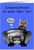 Congratulations On New Car to Niece with a Happy Smiling Raccoon card