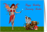 Birthday To Fraternity Brother, Sexy fairy with magic wand and raccoon card