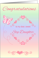 Congratulations To Step Daughter, getting first period, pink hearts card