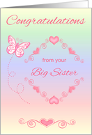 Congratulations From Big Sister, getting first period, pink hearts card