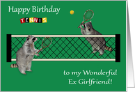 Birthday to Ex Girlfriend Raccoons Playing Tennis with Tennis Rackets card
